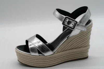 Sergio Rossi Espadrille Silver Leather Wedge Sandals EU35.5 US 5.5 BRAND NEW - Image 1 of 4