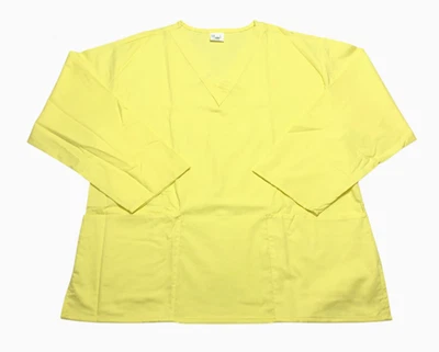 Scrub Top Unisex (L) Yellow Solid V Neck 2 Pockets Long Sleeves Medical NWOT - Image 1 of 4