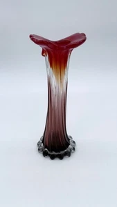 Vaso bocciolo vetro soffiato a mano Murano vintage cuore rosso ombra design pezzo d'arte - Foto 1 di 6