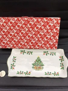 Vintage James Kent Christmas Tree Design Sandwich/Cake Plate Unused In Box - Picture 1 of 5