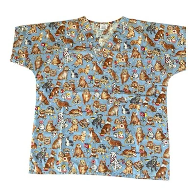 SCRUBS Wear Puppy Dogs Bones Treats Womans Scrub Top Medium - Image 1 of 4