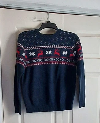 Suéter Navidad Reno Nórdico Isla Feria Azul Marino Niños Jóvenes 12-14 Foto 1 de 4