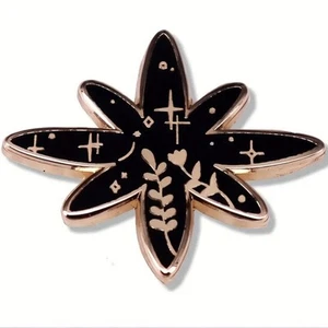 Sternenblumenstern Emaille Pin - kleiner schwarzer achtzackiger Stern - so hübsch! - Bild 1 von 5