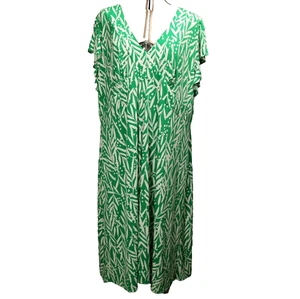 London Times Midikleid Blumen Kurzarm V-Ausschnitt Grün & Weiß 22W - Bild 1 von 24