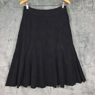 Womens Skirt 8 Black Embroidered Floral Flowy Gauzy Midi Whimsigoth Witchy Goth - Image 1 of 4