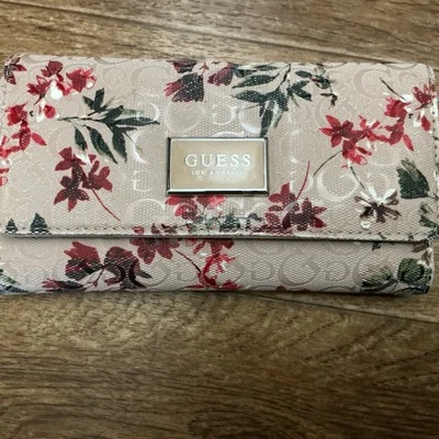 GUESS Women's Pink Floral Trifold Wallet 7x4 In - Image 1 of 4