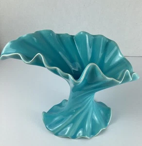 Vintage Aqua Blau Retro Wirbel Vase Keramik Unsigniert MCM - Bild 1 von 7