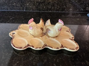 Vintage Japan Teufel Eierteller Salz Pfefferstreuer Set Hahn Huhn gelb - Bild 1 von 9