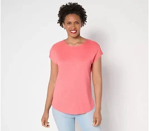 Belle Kim Gravel Ruchd Shoulder Peached Modal Blend Top-French Poppy-XL-A691526 - Picture 1 of 2