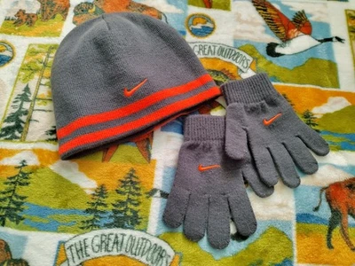 NIKE Conjunto Gorro + Guantes REVERSIBLE Sombrero Gris Naranja Talla 8-20 Niños Foto 1 de 3