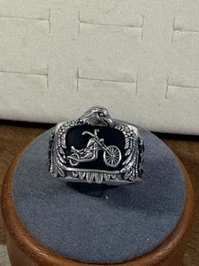 925, Sterling Silver Bradford Exchange Eagle Motorcycle Ring Size 14 “Ride Hard” - Picture 1 of 9