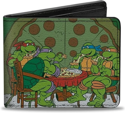 Vegan Bi-Fold Wallet - TMNT Ninja Turtles Pizza Party + Mutant Sized Hunger Gree - Image 1 of 4