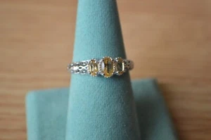 0.90ct Brazilian Citrine Three Stone Ring Fine Sterling Silver Size 10 - Picture 1 of 8