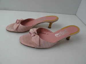 Salvatore Ferragamo Pink Bow Leather Kitten Heels Shoes Sandals Slide 8.5B (kk) - Picture 1 of 9
