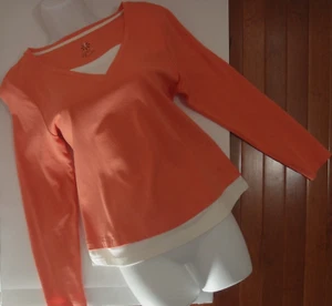 Isaac Mizrahi Pima Cotton Long Sleeve Orange & White Blouse / Side Slits / XS - Bild 1 von 9