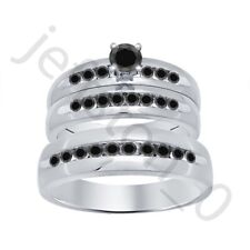 1.50 Ct Created Black Spinel 14K White Gold Over Wedding His & Her Trio Ring Set