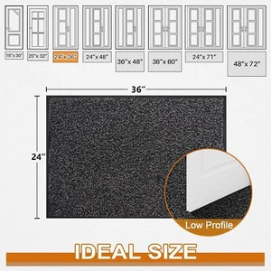 Durable Black Door Mat 36x24 Indoor Outdoor Non-Slip Washable Entry Rug - Picture 1 of 10