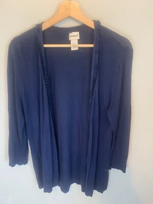 Cárdigan Chicos Mujer Talla 2 Grande Seda Azul Marino Volantes Suéter Abierto Claro Foto 1 de 4