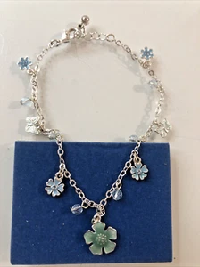 Tobillera Avon Flower Drop AZUL con cadena plateada ajustable nueva en caja - Imagen 1 de 8