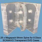 25 x 8 Way Clear Megapack DVD 64mm [8 Discs] New Empty Replacement SCANAVO Case
