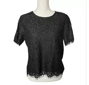 Ellison Top Black Lace Overlay Size L Blouse Lined M Whimsigoth Dark Fairy Goth - Picture 1 of 9