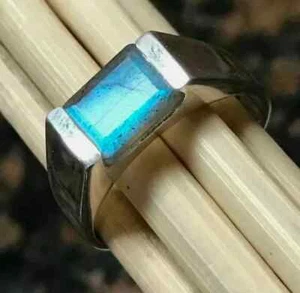 Blue Labradorite Gemstone Men's Ring Gift For Her 925 Sterling Silver Ring - Picture 1 of 3
