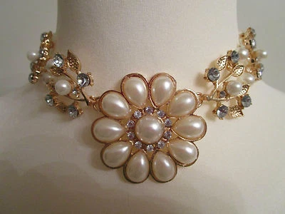 Halskette Collier Modeschmuck Gold/Beige Ausdrucksstark Metall Beauty Länge 44 - Bild 1 von 3