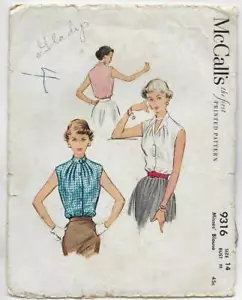 Blusa sin mangas original vintage 1953 McCall's patrón de costura #9316 14/32 - Imagen 1 de 2