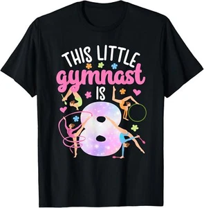 8th Gymnast Birthday Party Eight Year Old Gymnastics Girl T-Shirt Hoodie - Picture 1 of 10