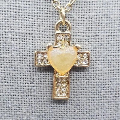 Collar Colgante Cruz Niñas Tono Dorado Acrílico Corazón Estrás Acentos 19" Foto 1 de 4