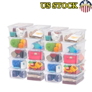 5 Qt Plastic Storage Bins with Lids Clear Stackable Totes Containers Closet 20Pk - Picture 1 of 10