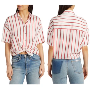 NWT Rag & Bone $195 Women's Tie Shirt In Red Stripe Size: Small - Picture 1 of 5