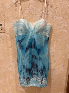 Aidan Mattox Women's Dress Size 10 Blue Print Strapless - Picture 1 of 8