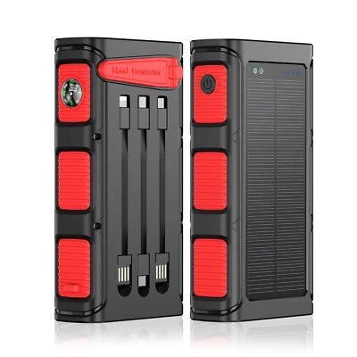 30000mAh Hand Crank PD20W Solar Power Bank Charger Built in Cables Fast Charging - Image 1 of 4