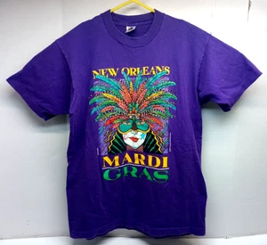 New Orleans Karneval Grafik lila Einzelnaht 1990 T-Shirt Größe LG HERGESTELLT IN DEN USA - Bild 1 von 5
