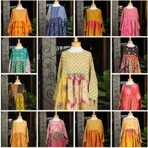 Wholesale Lot 5 Pc Vintage Kantha Hand Made Cotton Dress Indian Women Midi Dress - Picture 1 of 15
