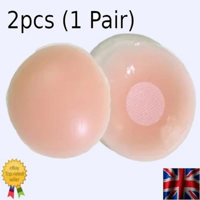 Silicone Nipple Pad Covers Pairs Reusable Adhesive Invisible Bra Round Breast UK - Image 1 of 4
