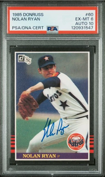 Tarjeta de béisbol 1985 Donruss Nolan Ryan firmada por la corte de los Astros PSA 6 ADN 10 certificada Foto 1 de 4