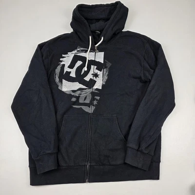 VTG Y2K DC Shoes Hoodie Sweatshirt Mens Large Black Full Zip Graphic Logo Skate - Image 1 of 4