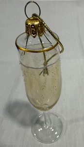 Elegante adorno de botella de flauta de champán de vidrio artístico dorado transparente - Imagen 1 de 2