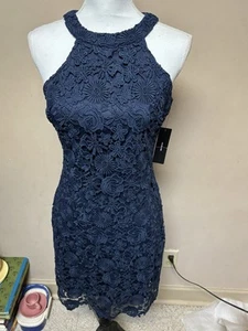 Lulus NWT Navy Blue Lace overlay Mini Dress sz M - Picture 1 of 9