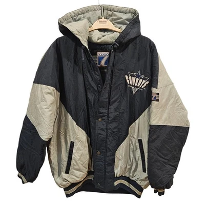 Logo 7 90's Dallas Cowboys NFL Puffer Jacket Hooded Mens X-Large Black Tan - Image 1 of 4