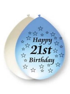 10 Pack - Happy 21st Birthday Balloons Blue & White - Party Decoration #66768 - Picture 1 of 2