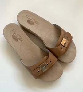 Dr Scholls sandali pelle suola legno originale marrone donna taglia 7M NUOVI - Foto 1 di 7
