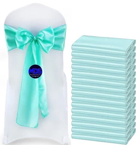 100 Meergrün Satin Stuhl Schärpen Seidensatin Stuhl Schleifen Hochzeit Party Deko - Bild 1 von 7