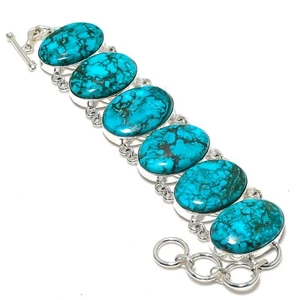 Blue Turquoise Gemstone Handmade 925 Sterling Silver Balancing Jewelry Bracelet - Picture 1 of 6