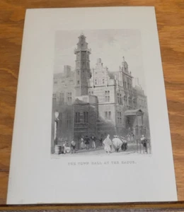 c1840 Antique Print///TOWN HALL AT THE HAGUE, NETHERLANDS - Picture 1 of 1