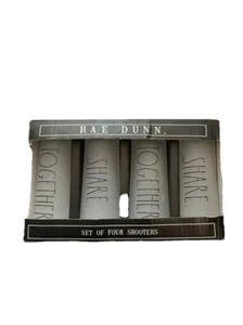 Rae Dunn Shooters Set of 4 Frosted Tall Shot Glasses 4” Share/Together gift NOB - Picture 1 of 4