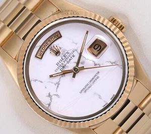 Rolex Men Day-Date 18238 President 18k Yellow Gold 36mm Watch-White Marble Dial - Picture 1 of 6