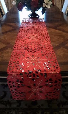 15"x70" Embroidered Christmas Tablecloth Cutwork Table Runner Home Party Decor - Image 1 of 4